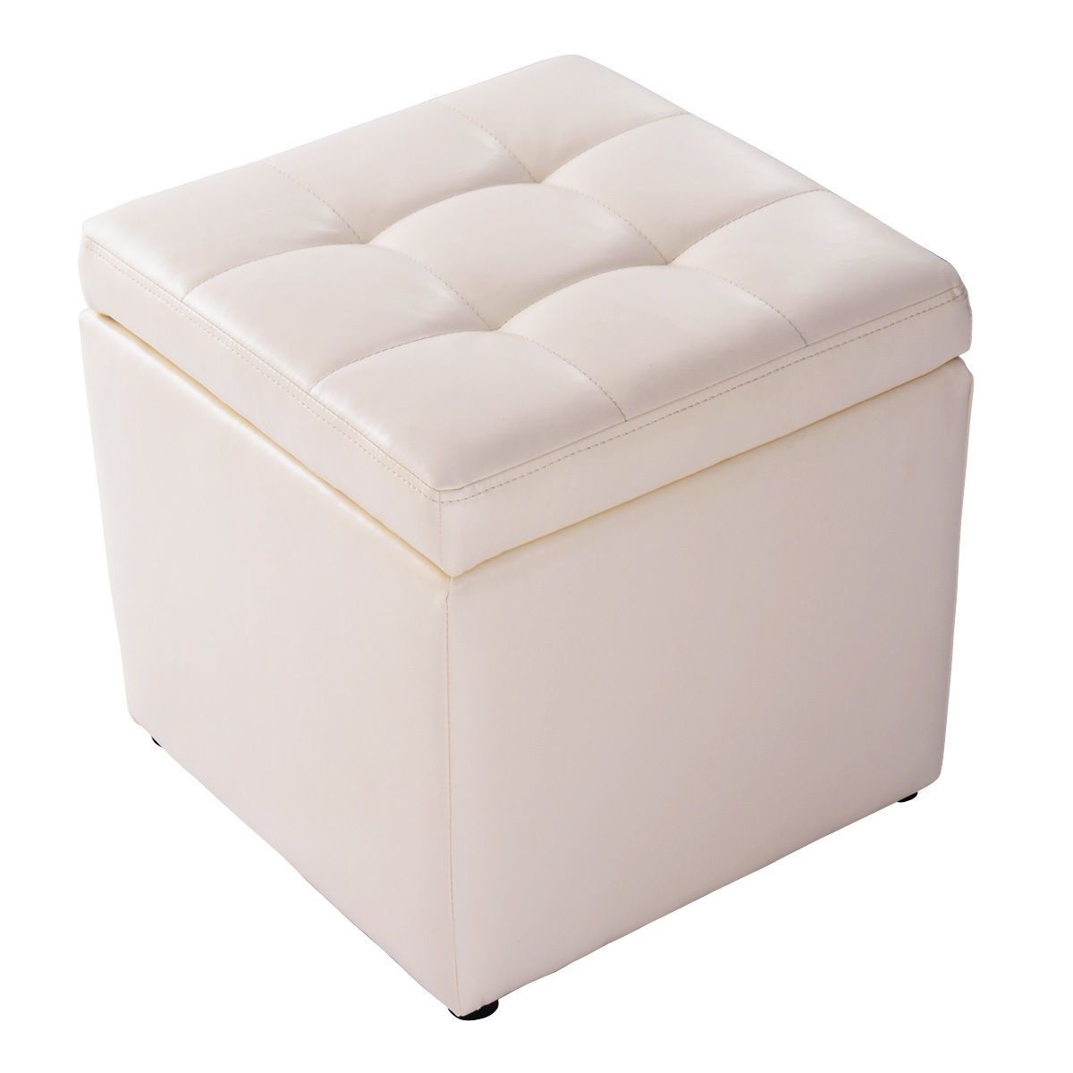 High Quality PU Leather Cube Ottoman Storage Seat - White
